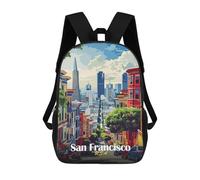 sinyumoney San Francisco Cityscape Illustration Children's School Backpack Fashion Casual Children's Backpacks 3D Printed School Bags Boy Large Backpack 17inch