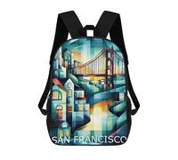 sinyumoney San Francisco Geometric Cityscape - Golden Gate Bridge Art School Bag Bookbag 3D Printed Children's Backpacks for Kids Boy Girl Book Bags Kids School Bag Travel Rucksacks 17inch