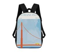 sinyumoney San Francisco Golden Gate Bridge 3D Printed Kids Backpacks Boys Fashion School Bag Travel Backpacks School Bags for Boys Elementary School Students 17inch
