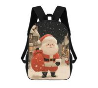 sinyumoney Santa Claus in Snowy Town Christmas Children's Backpacks 17inch School Backpack 3D Printed Bag Bookbag for Kids Travel Rucksacks Boy Girl Book Bags Kids School Bag