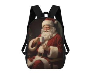 sinyumoney Santa Loves Coffee Backpack School Bag Rucksack Casual Daypacks School Work Travel Bag for Men, Women & Teenage Boys 17inch