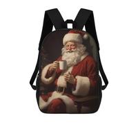 sinyumoney Santa Loves Coffee Children's School Backpack 3D Printed for Kids Travel Rucksacks Book Bags Kids School Bag 17inch