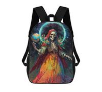 sinyumoney Santa Muerte with Globe And Flowers Children's School Backpack Fashion Casual 17inch 3D Printed School Bags Boy School Backpack Large Backpack