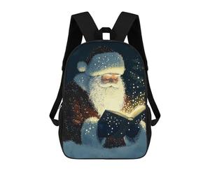 sinyumoney Santa Reading Magic Book Christmas Backpack School Bag Large Water Resistant Laptop Backpack for School/Work/Travel 17inch