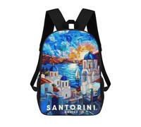 sinyumoney Santorini Backpack 3D Printed Children's School Backpack for Kids High Capacity Travel Rucksacks Book Bags Kids School Bag Back Pack 17inch