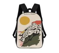 sinyumoney Santorini, Greece Illustration School Bags Work Laptop Backpack Rucksack Bag- Perfect for Travel, Work And Daily Use 17inch