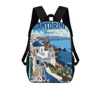 sinyumoney Santorini Greece Rucksacks 3D Printed Children Backpacks Fashion Casual Daypack Cute Travel Bags Outdoor Casual Daypack for Boy And Girl 17inch