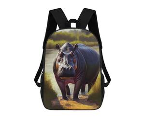 sinyumoney Savanna Hippo Oil Paint Children's School Backpack 3D Printed for Kids Travel Rucksacks Book Bags Kids School Bag 17inch