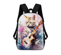 sinyumoney Savannah Cat Playing Guita Backpack School Bag Large Water Resistant Laptop Backpack for School/Work/Travel 17inch