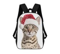 sinyumoney Savannah Cat Wearing A Santa Hat School Bag Bookbag 3D Printed Children's Backpacks for Kids Boy Girl Book Bags Kids School Bag Travel Rucksacks 17inch