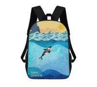 sinyumoney Save The Oceans Collage Kids Backpack, Kids School Bag 3D Printed School Backpacks for Boys And Teenager School Students 17inch