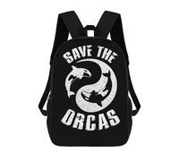 sinyumoney Save The Orcas Orca Killer Children's Backpack, 3D Printed School Backpack, Backpack for Boys Girls, Adjustable School Bag for Primary School 17inch