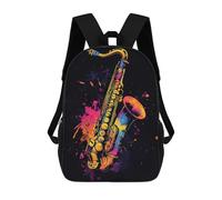 sinyumoney Saxophone Splash 3D Printed Kids Backpacks Boys Fashion School Bag Travel Backpacks School Bags for Boys Elementary School Students 17inch
