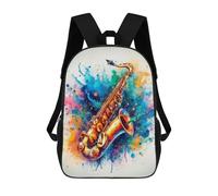 sinyumoney Saxophone Watercolor Art Children's 17 Inch School Backpack 3D Printed Cool Knapsack for Kids Travel Rucksacks Book Bags Kids School Bag