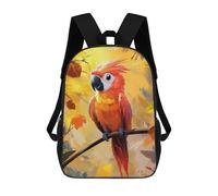 sinyumoney Scarlet Macaw in Autumn Rucksacks 3D Printed Children Backpacks Fashion Casual Daypack Cute Travel Bags Outdoor Casual Daypack for Boy And Girl 17inch