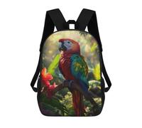 sinyumoney Scarlet Macaw Parrot in Jungle Backpacks Kids Student Schoolbag 3D Printed Backpacks Elementary And Middle School Students Backpacks for Boys Girls 17inch