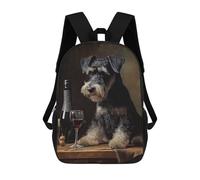 sinyumoney Schnauzer Enjoying Wine Children's Backpack, 3D Printed School Backpack, Backpack for Boys Girls, Adjustable School Bag for Primary School 17inch