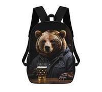 sinyumoney School Backpack Bear Funny Drinking Bookbag for Boys Girls Chool Bag College Business Travel Bag Work Bag 17inch