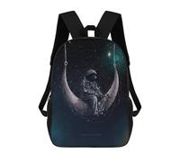 sinyumoney School Student Backpack Astronaut on A Swing Children's School Backpack 3D Printed Fashion Travel Rucksacks Boy School Bag 17inch