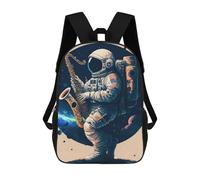 sinyumoney School Student Backpack Astronaut Playing Saxophone in Space Children's School Backpack 3D Printed Fashion Travel Rucksacks Boy School Bag 17inch