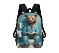 sinyumoney School Student Backpack Bear Reading Book on Toilet Children's School Backpack 3D Printed Fashion Travel Rucksacks Boy School Bag 17inch