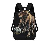 sinyumoney School Student Backpack Bison with Soccer Ball Children's School Backpack 3D Printed Fashion Travel Rucksacks Boy School Bag 17inch