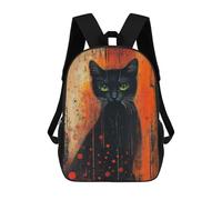 sinyumoney School Student Backpack Black Cat with Green Eyes Painting Mystical Folk Feline Art Children's School Backpack 3D Printed Fashion Travel Rucksacks Boy School Bag 17inch