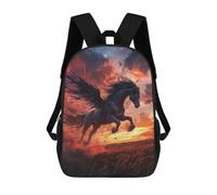 sinyumoney School Student Backpack Black Winged Horse Children's School Backpack 3D Printed Fashion Travel Rucksacks Boy School Bag 17inch