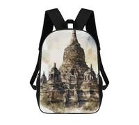 sinyumoney School Student Backpack Borobudur Temple Painting Children's School Backpack 3D Printed Fashion Travel Rucksacks Boy School Bag 17inch