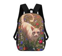 sinyumoney School Student Backpack Cat in A Field of Flowers Children's School Backpack 3D Printed Fashion Travel Rucksacks Boy School Bag 17inch
