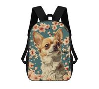sinyumoney School Student Backpack Chihuahua with Cherry Blossoms Floral Dog Print Children's School Backpack 3D Printed Fashion Travel Rucksacks Boy School Bag 17inch