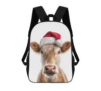 sinyumoney School Student Backpack Christmas Cow Wearing A Santa Hat Children's School Backpack 3D Printed Fashion Travel Rucksacks Boy School Bag 17inch