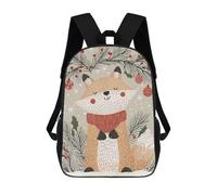 sinyumoney School Student Backpack Christmas Fox Illustration Children's School Backpack 3D Printed Fashion Travel Rucksacks Boy School Bag 17inch
