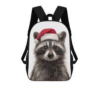 sinyumoney School Student Backpack Christmas Raccoon with Santa Hat Portrait Children's School Backpack 3D Printed Fashion Travel Rucksacks Boy School Bag 17inch