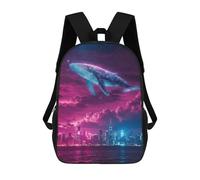 sinyumoney School Student Backpack Cosmic Whale Over Cityscape Children's School Backpack 3D Printed Fashion Travel Rucksacks Boy School Bag 17inch