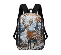 sinyumoney School Student Backpack Deer Snowy Stained Glass Children's School Backpack 3D Printed Fashion Travel Rucksacks Boy School Bag 17inch