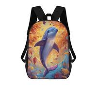 sinyumoney School Student Backpack Dolphin in Autumn Leaves Children's School Backpack 3D Printed Fashion Travel Rucksacks Boy School Bag 17inch