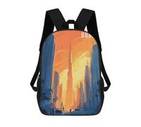 sinyumoney School Student Backpack Dubai Skyline Illustration Children's School Backpack 3D Printed Fashion Travel Rucksacks Boy School Bag 17inch