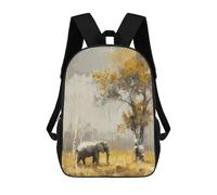 sinyumoney School Student Backpack Elephant in Golden Forest Children's School Backpack 3D Printed Fashion Travel Rucksacks Boy School Bag 17inch