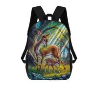 sinyumoney School Student Backpack Enchanted Forest Deer Fawn Children's School Backpack 3D Printed Fashion Travel Rucksacks Boy School Bag 17inch