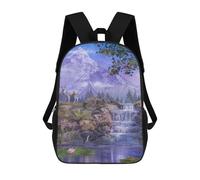 sinyumoney School Student Backpack Enchanted Mountain Waterfall Scene Children's School Backpack 3D Printed Fashion Travel Rucksacks Boy School Bag 17inch