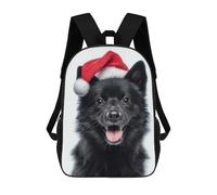 sinyumoney School Student Backpack Festive Schipperke Dog with Santa Hat Children's School Backpack 3D Printed Fashion Travel Rucksacks Boy School Bag 17inch