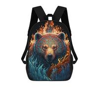 sinyumoney School Student Backpack Flaming Bear Artwork -1 Children's School Backpack 3D Printed Fashion Travel Rucksacks Boy School Bag 17inch