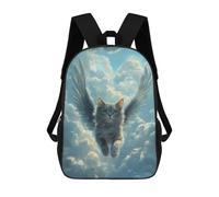 sinyumoney School Student Backpack Flying Cat with Wings Gray Cat Loss Painting Children's School Backpack 3D Printed Fashion Travel Rucksacks Boy School Bag 17inch