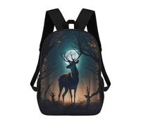 sinyumoney School Student Backpack Forest Deer Under Moonlight Children's School Backpack 3D Printed Fashion Travel Rucksacks Boy School Bag 17inch