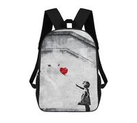 sinyumoney School Student Backpack Girl with Balloon Graffiti Banksy Children's School Backpack 3D Printed Fashion Travel Rucksacks Boy School Bag 17inch