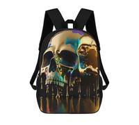 sinyumoney School Student Backpack Golden Skull Children's School Backpack 3D Printed Fashion Travel Rucksacks Boy School Bag 17inch
