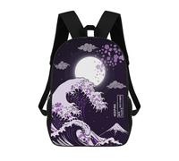 sinyumoney School Student Backpack Great Wave Purple Night Children's School Backpack 3D Printed Fashion Travel Rucksacks Boy School Bag 17inch