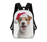 sinyumoney School Student Backpack Happy Parson Russell Terrier Dog with Santa Hat Children's School Backpack 3D Printed Fashion Travel Rucksacks Boy School Bag 17inch
