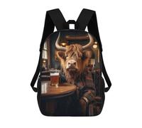sinyumoney School Student Backpack Highland Cow in The Pub Children's School Backpack 3D Printed Fashion Travel Rucksacks Boy School Bag 17inch
